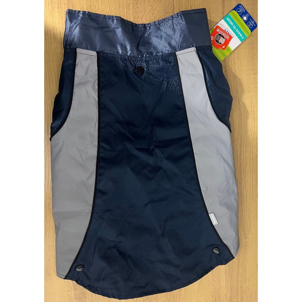 Top Paw 3-In-1 Dog Jacket  Blue/Gray with Reflective Panels Size L NWT